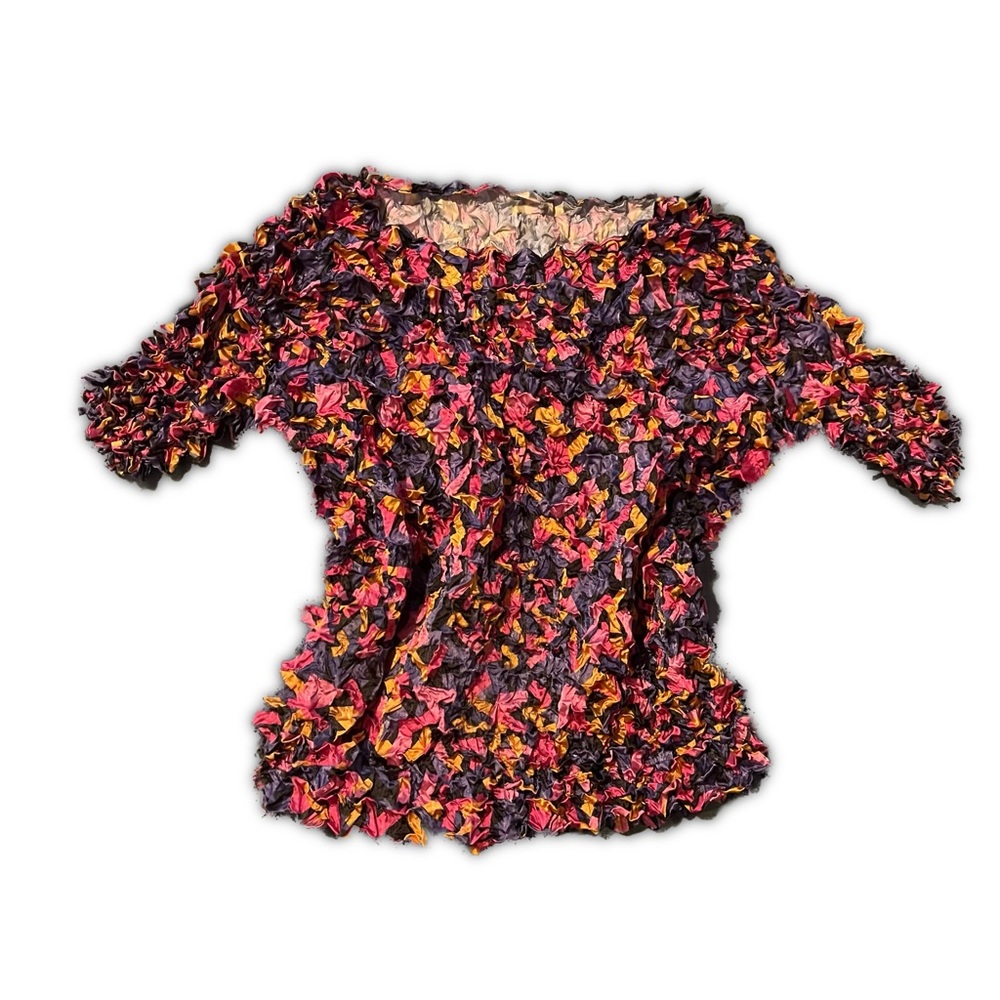 vintage y2k colorful popcorn ruched blouse